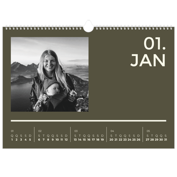 Calendário fotográfico horizontal A3 — Contemporâneo arrojado