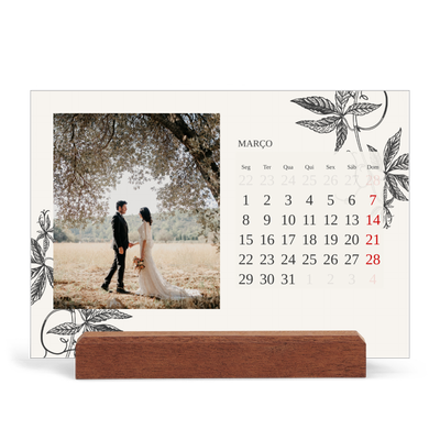 Calendário de mesa com suporte em madeira - horizontal  — Tinta e hera [Março]