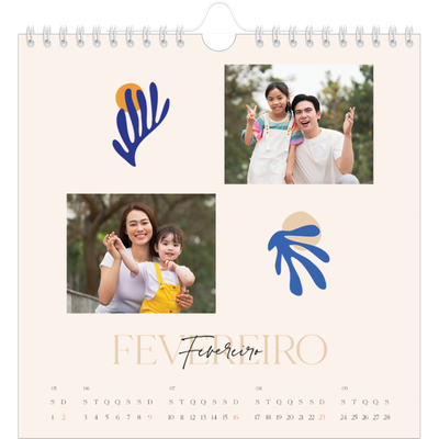 Calendário quadrado — Coral minimalista [Fevereiro]