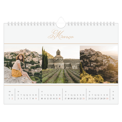 Calendário A4 horizontal — Faixa de script dourada [Março]