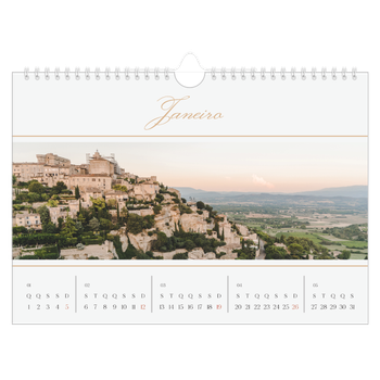 Calendário de Fotografias A4 Paisagem — Faixa de script dourada