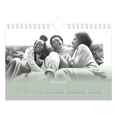 Calendário A5 horizontal — Verde enevoado [Fevereiro]