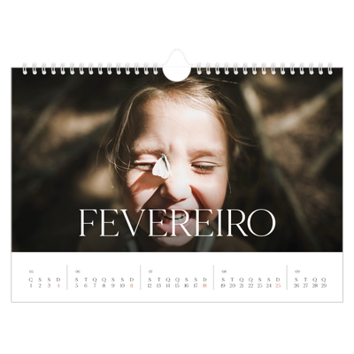 Calendário A4 horizontal — Doze meses grandes [Fevereiro]