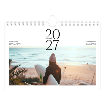 Calendário A5 horizontal — Pôr do sol surfista [capa]