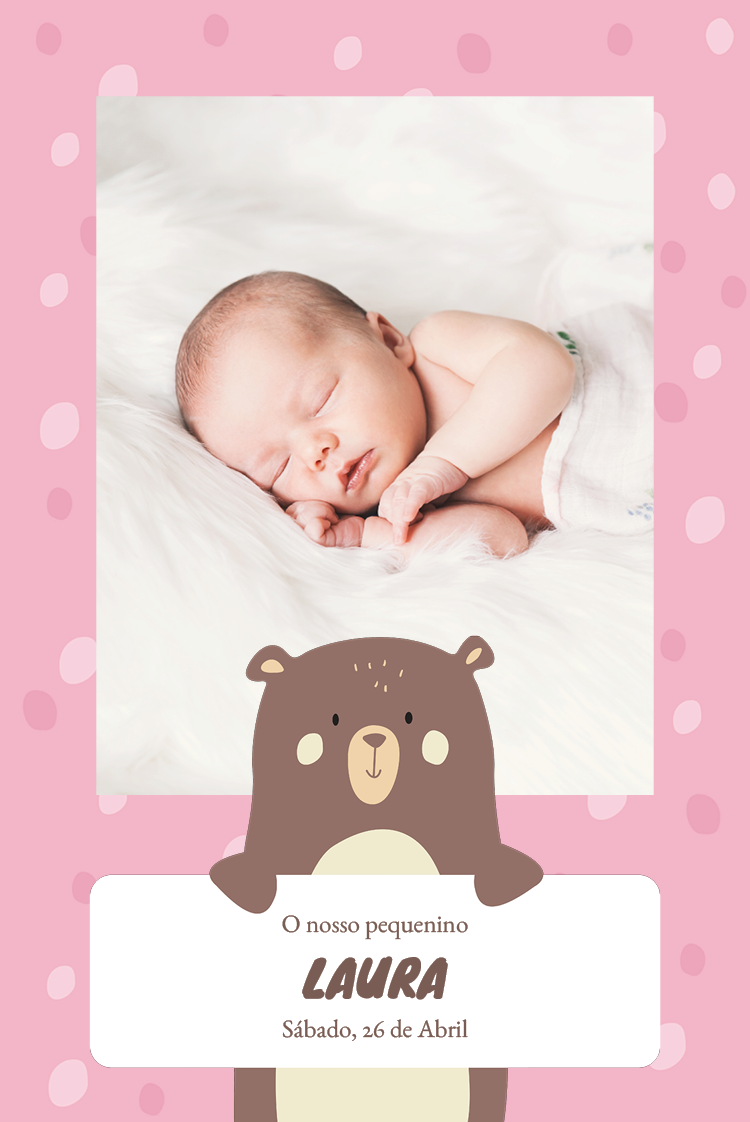Convites — Urso bebé - rosa
