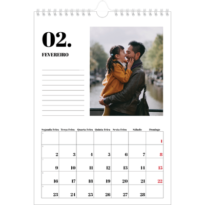 Calendário fotográfico A4 — Serif e momentos [Fevereiro]