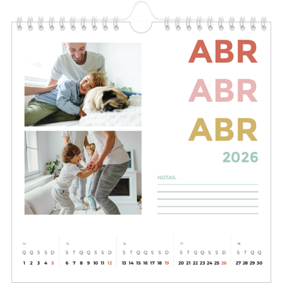 Calendário quadrado — Tipo de letra colorida [Abril]