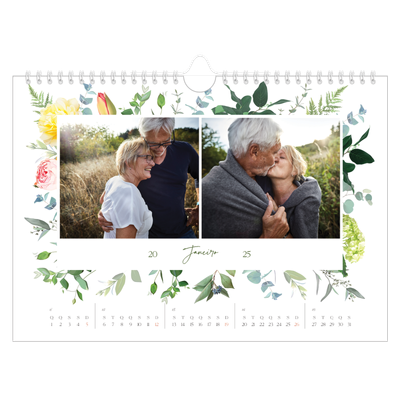 Calendário A4 horizontal — Flores tradicionais [Janeiro]