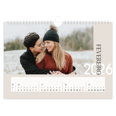 Calendário A4 horizontal — Texto sobreposto [Fevereiro]