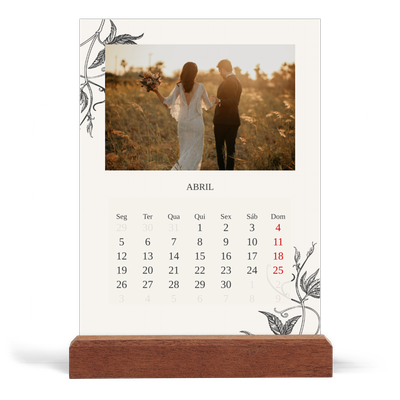 Calendário de mesa com suporte em madeira - vertical  — Tinta e hera [Abril]