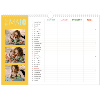 Calendário de família horizontal A3 — Divertido e colorido, o seu Planificador - Família de 4 [capa]