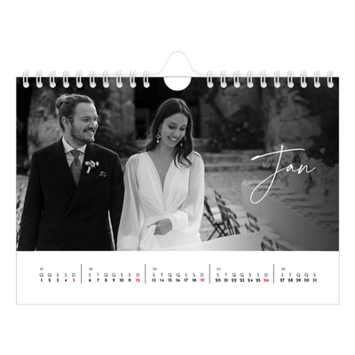 Calendário A5 horizontal — Escrita elegante [Janeiro]