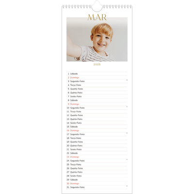 Calendário fino  — Texto dourado grande [Março]