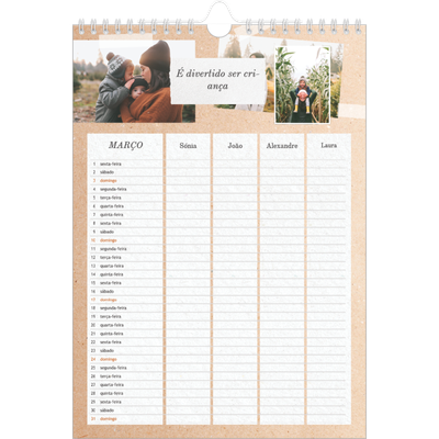 Agenda familiar A4 — Planificador artesanal - Familia de 4 [Março]