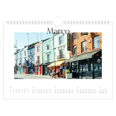Calendário A4 horizontal — O meu diário de viagem [Março]