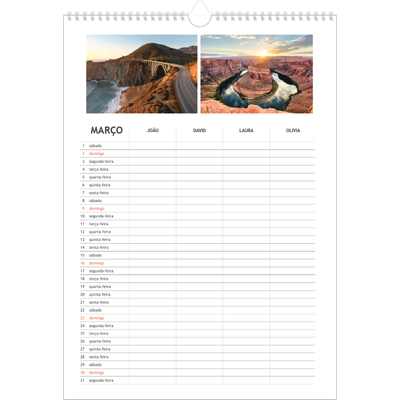 Agenda familiar A3 — Planeador simples - Familia de 4 [Março]