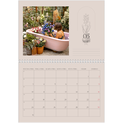 Calendário A4 duplo — Botânica simples [Maio]