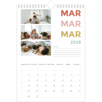 Calendário fotográfico A4 — Tipo de letra colorida [Março]