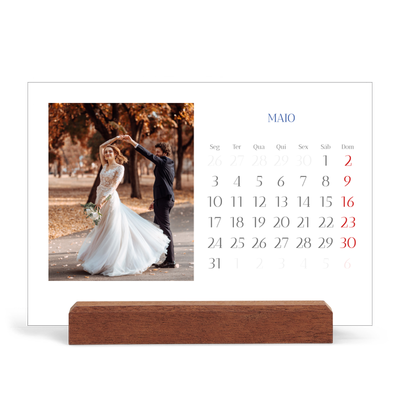 Calendário de mesa com suporte em madeira - horizontal  — Clássico cobalto [capa]