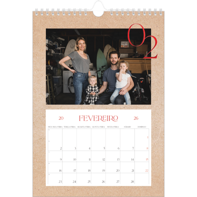 Calendário fotográfico A4 — Toques de vermelho [Fevereiro]