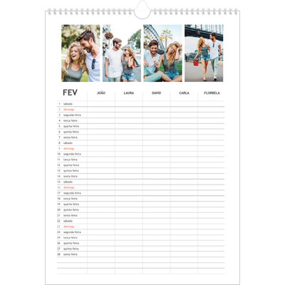 Agenda familiar A3 — Planeador simples - Familia de 5 [Fevereiro]