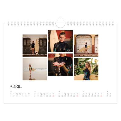 Calendário A4 horizontal — Pôr do sol surfista [Abril]