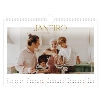 Calendário de Fotografias A4 Paisagem — Texto dourado grande