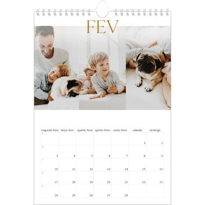 Calendário fotográfico A4 — Texto dourado grande [Fevereiro]