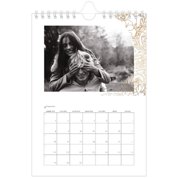 Calendário A5 — Desenhos de linhas de flores douradas