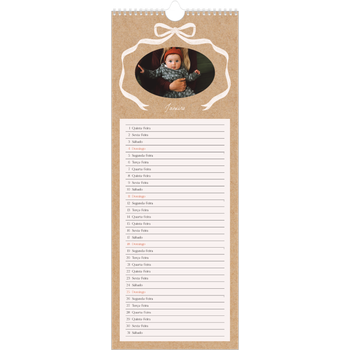 Calendário fino (15 x 40 cm) — Papel kraft e laço