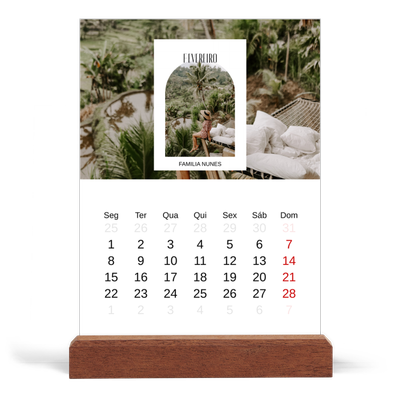 Calendário de mesa com suporte em madeira - vertical  — O arco aberto [Fevereiro]