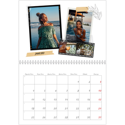 Calendário A4 duplo — Estilo de álbum de recortes [Janeiro]