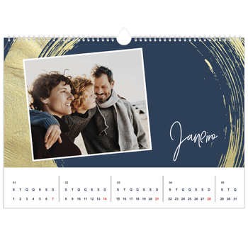 Calendário fotográfico horizontal A3 — Fundos com pincel dourado