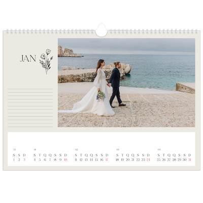 Calendário A3 Horizontal — Iniciais em flor [Janeiro]