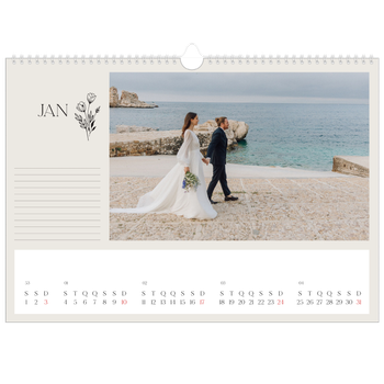 Calendário fotográfico horizontal A3 — Iniciais em flor