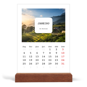 Calendário de mesa com suporte em madeira - vertical — A história completa