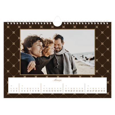 Calendário A4 horizontal — Vintage monocromático [Março]