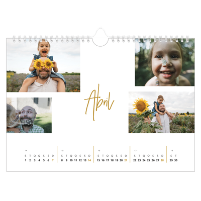 Calendário A4 horizontal — Marcador dourado [Abril]