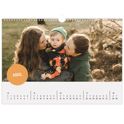 Calendário A3 Horizontal — Autocolante de fotografia [Abril]