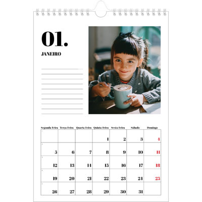 Calendário fotográfico A4 — Serif e momentos [Janeiro]