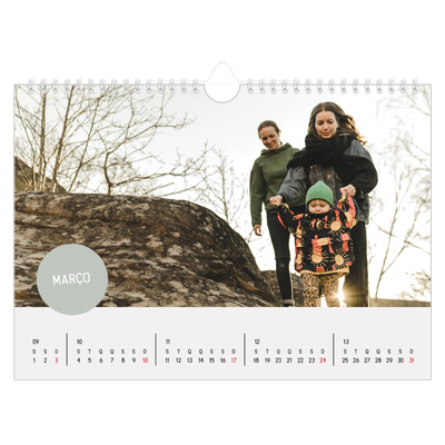 Calendário A4 horizontal — Autocolante de fotografia [Março]