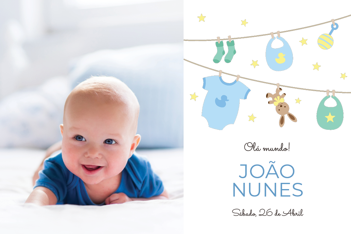 Convites — Roupa de bebé azul
