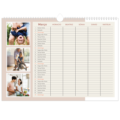 Calendário de família horizontal A3 — Molduras em tons de terra Planner - Família de 5 [Março]