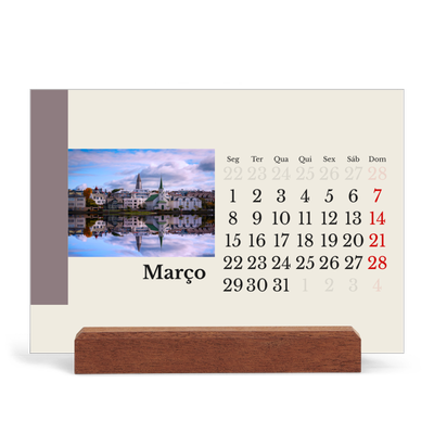 Calendário de mesa com suporte em madeira - horizontal  — Vistas do mundo [Março]