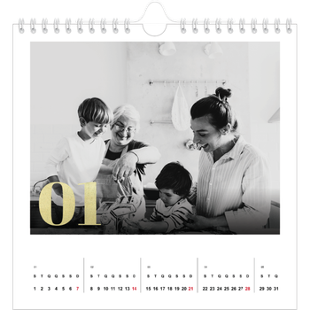 Calendário fotográfico quadrado — Números grandes com purpurinas
