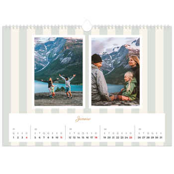 Calendário fotográfico horizontal A3 — Escrita e riscas