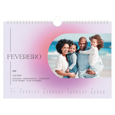Calendário A4 horizontal — Degradê de astrologia [Fevereiro]