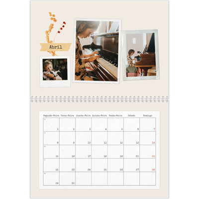 Calendário A4 duplo — Álbum de recortes vintage [Abril]