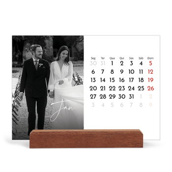 Calendário de mesa com suporte em madeira - horizontal — Escrita elegante