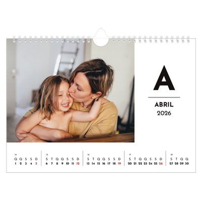 Calendário A4 horizontal — Destaque da letra [Abril]